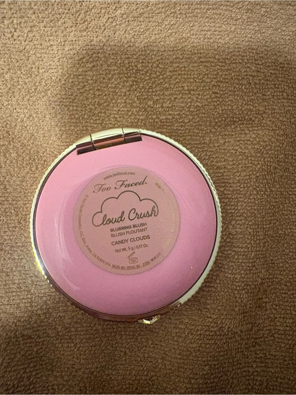 Too Faced Pink Round Blush Compact with Gold Logo